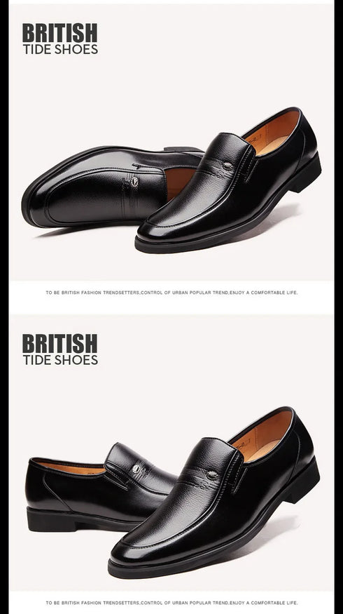Elegant Leather Men’s Formal Shoes - Luxury Slip-On Loafers for Dressy Occasions, Breathable Moccasins, Versatile Casual Business Footwear in Plus Sizes 38-44